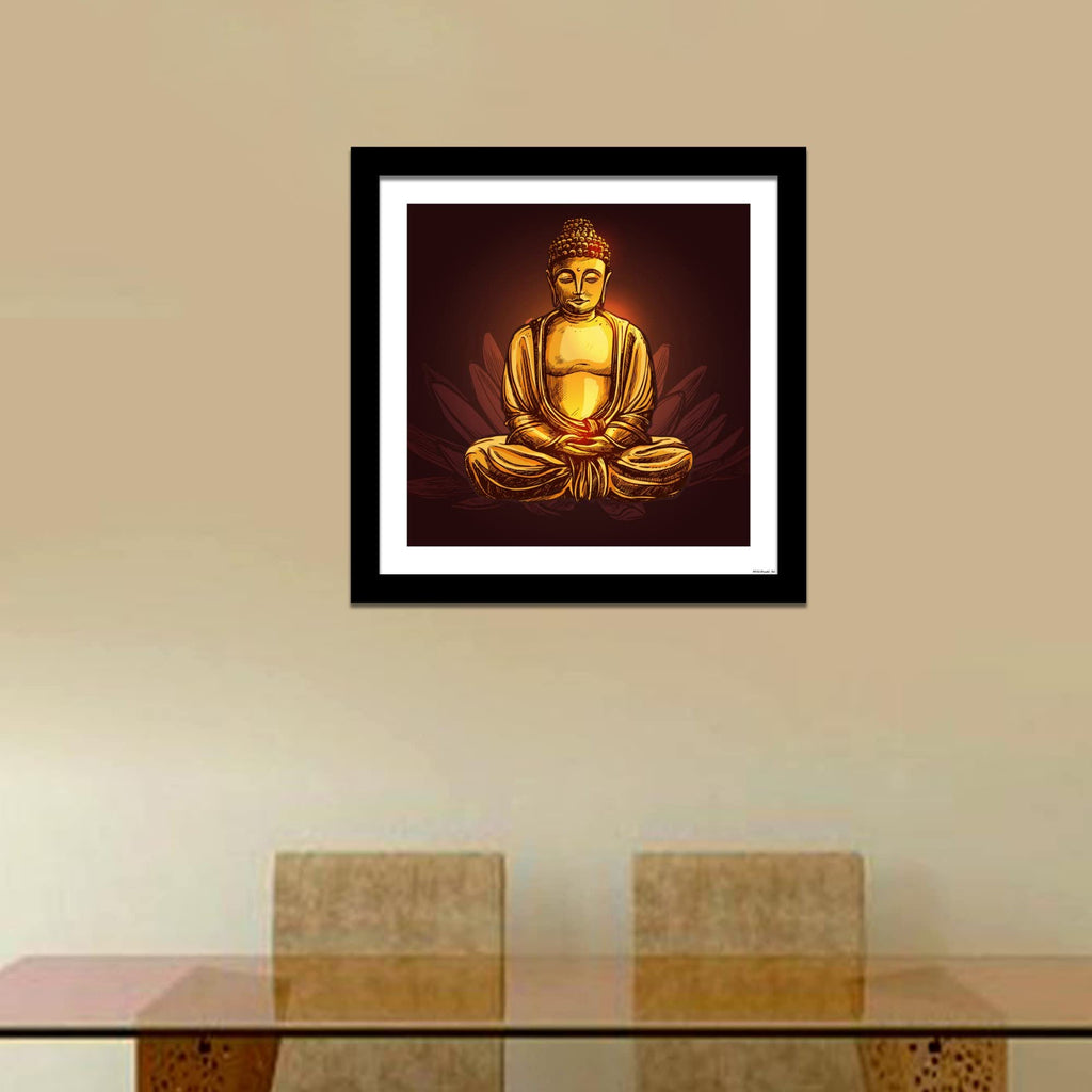 VIBECRAFTS Premium Wall Frame Painting of Lord Buddha Doing Meditation Digital Reprint Posters with Synthetic Wooden Frame Home, Office Decorative Gift Item(12 inch x 12 inch)(PFVC1Pcs4_701)