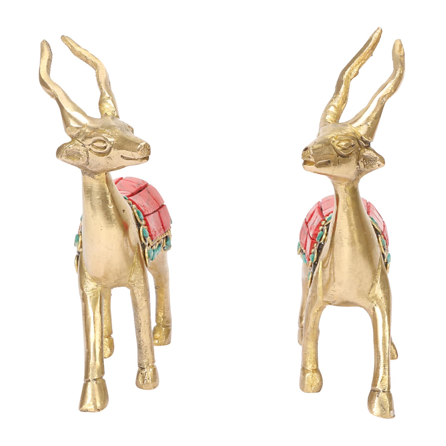ARTVARKO Brass Decorative Animal Deer Dear Sitting Figurine Statue Pair Showpiece Vastu and Return Gift