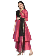 DUPATTA BAZAAR Women's Black & Red Striped Blended Silk Dupatta