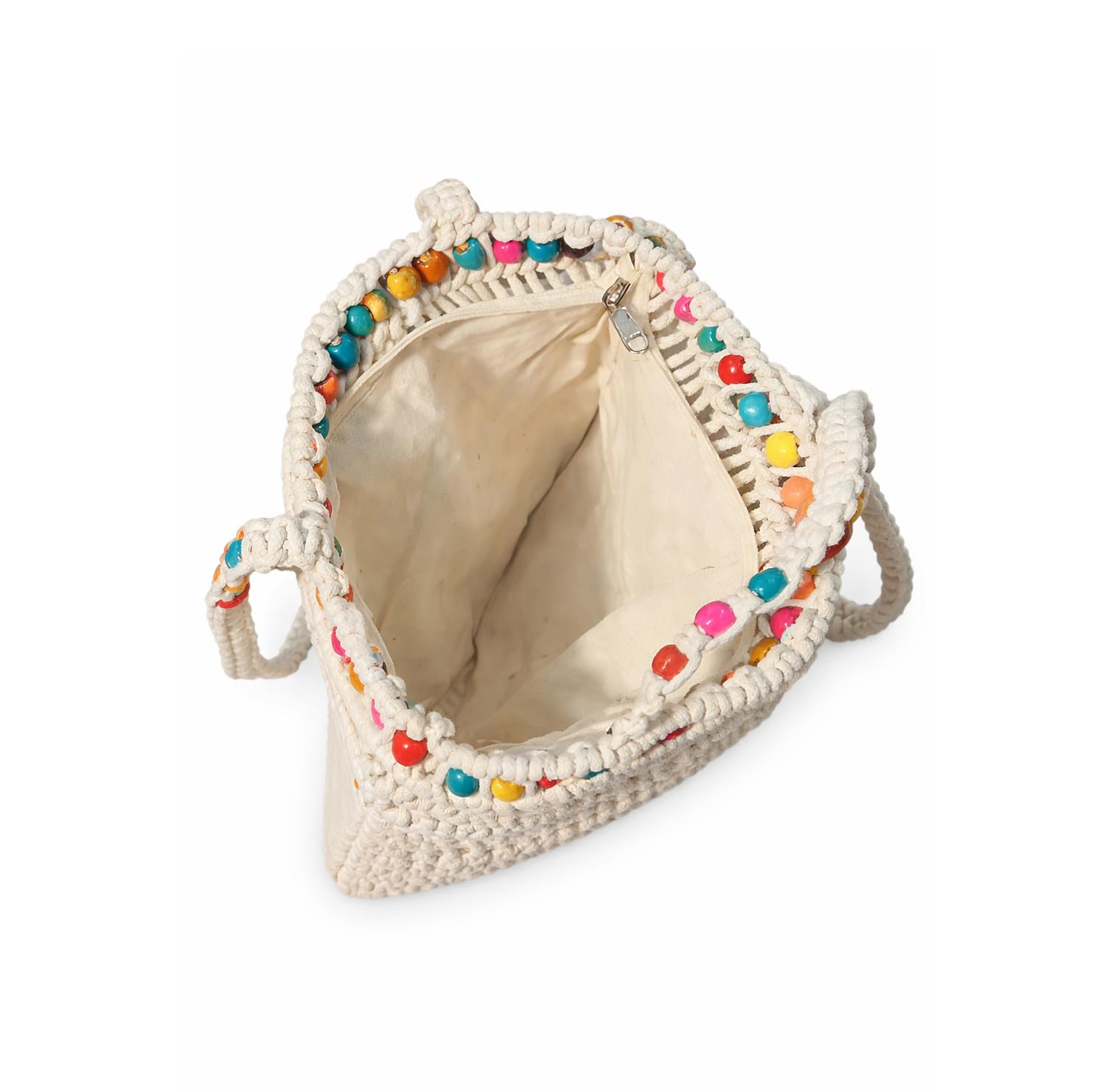 OLL OO LA LA BEAUTY Macrame tote Bag | Tote bags | Boho Shoulder Bag for Women | Crochet Bag | Boho bag for Beach, Casual & Travel Handbag (off-white - multicolor beads)