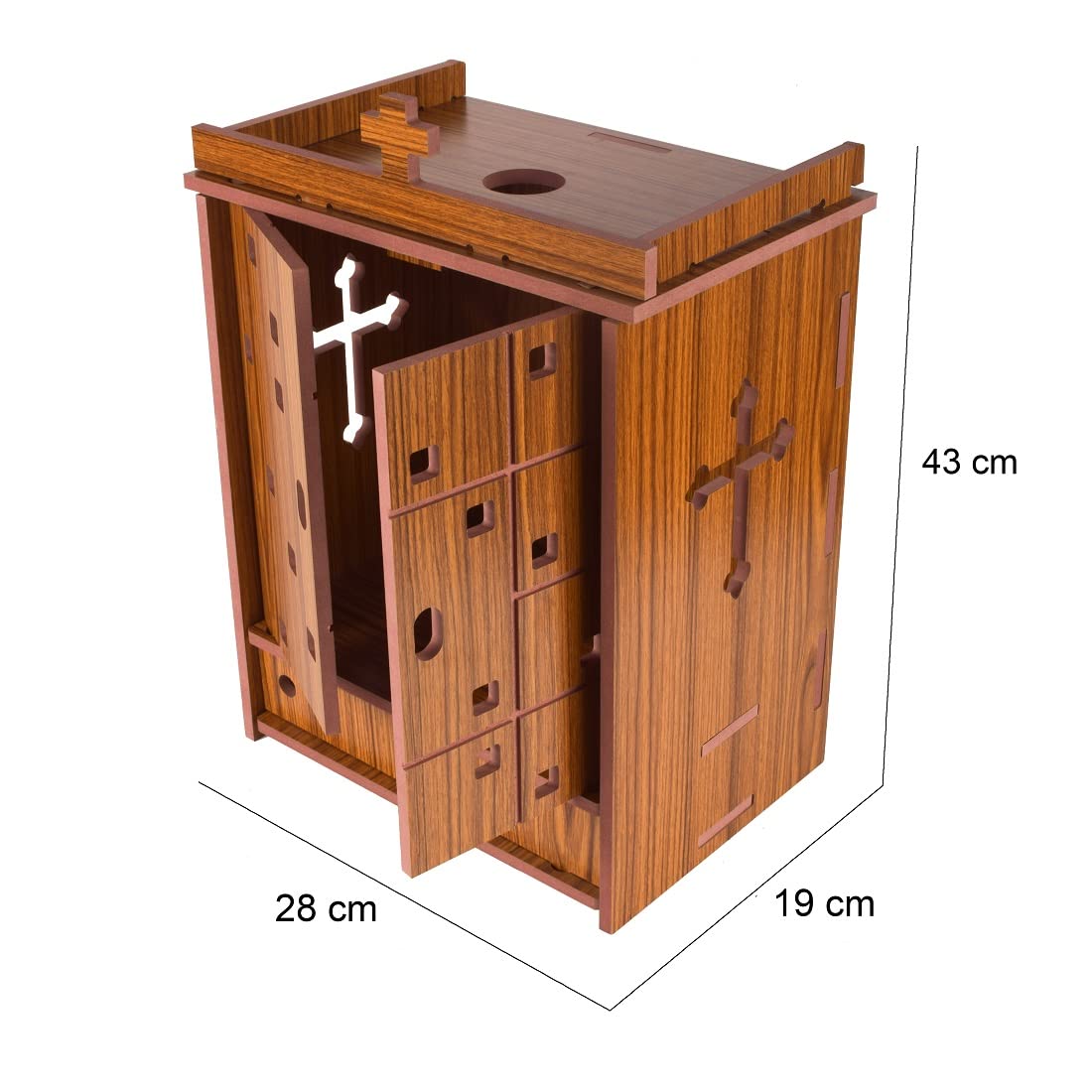 YIXT Wooden Christian Prayer Door Temple with LED Light & Storage | Wall Mount & Tabletop Bible Prayer Cabinet for Home
