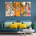 VIBECRAFTS Beautiful Radha Krishna Canvas Big Wall Painting Wall Art of Five Pieces For Home|Office|Living Room|Gift (PTVC5Pcs4_8724)