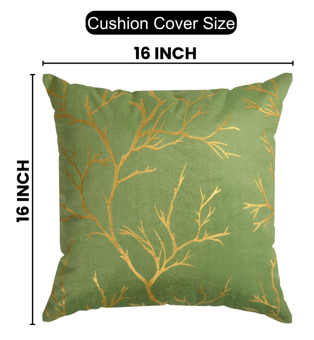 Stuffique Velvet Foil Cushion Covers 16 inch x 16 inch Set of 2, Pista Green
