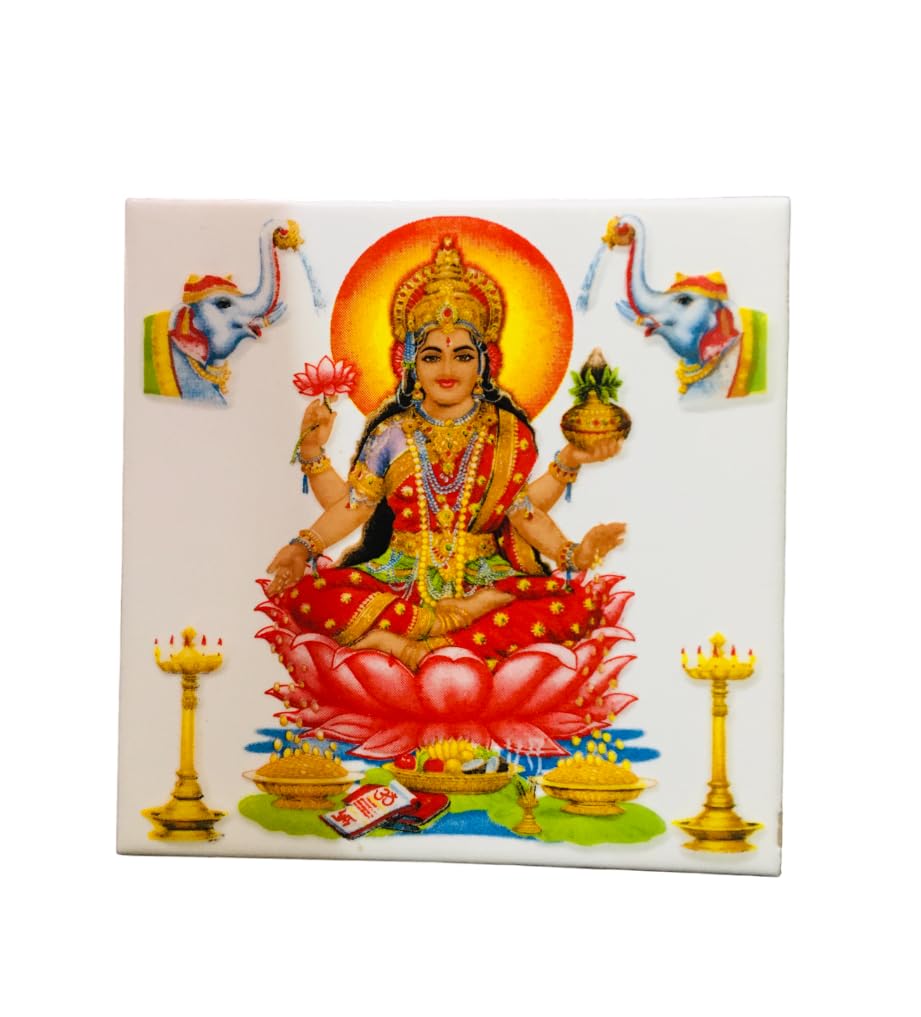 SHOP BY ROOM Ceramic Devi Lakshmi Tiles for Home Entrance, Temple, Office - 6 x 6 Inch