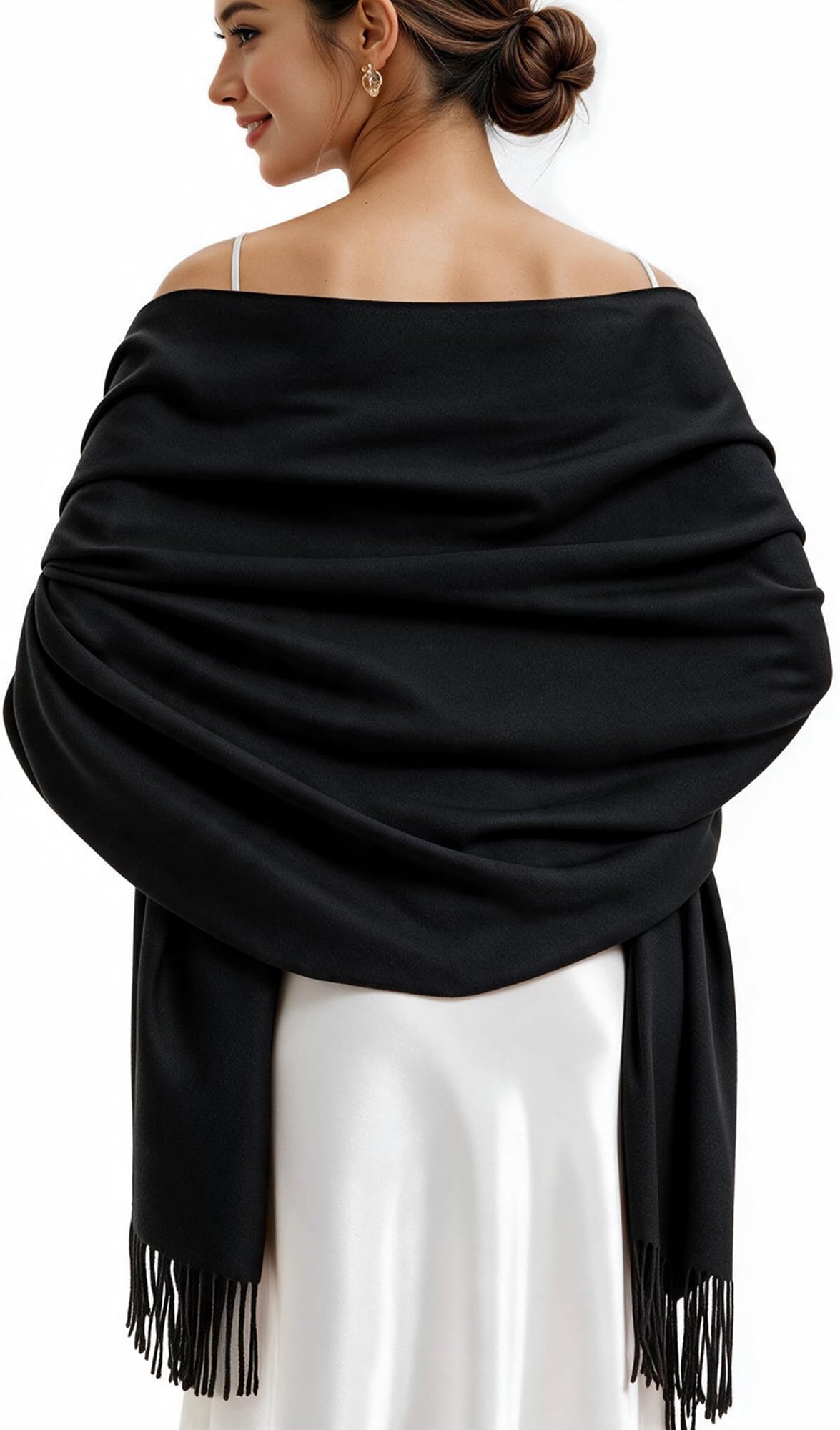 Black Pashmina Wrap, Ciormis Ladies Warm Fall Winter Pashmina Cashmere Scarves and Shawls Formal for Evening Party (Black)