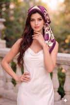 Etietnic Satin Square Head Scarf for Women,PURPLE DESINGH Printed