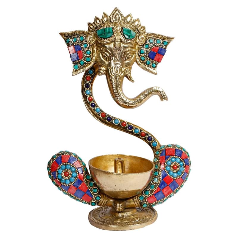 Svarup 8.5 Inch Multi-Color Brass Ganesha Diya: Ideal for Spiritual Lighting