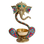 Svarup 8.5 Inch Multi-Color Brass Ganesha Diya: Ideal for Spiritual Lighting