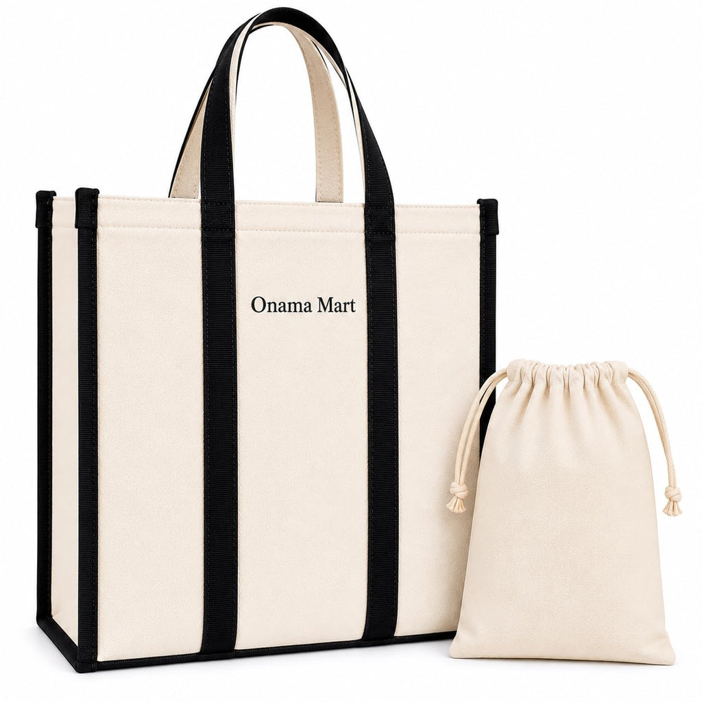 Heavy Duty Cotton Canvas Shopping Bag for Men, Women 16x15x8 Inch with FREE Fridge Vegetable Bag | Reusable Eco-Friendly Grocery Tote Bag with Strong Handles | Washable Market Bag (1)
