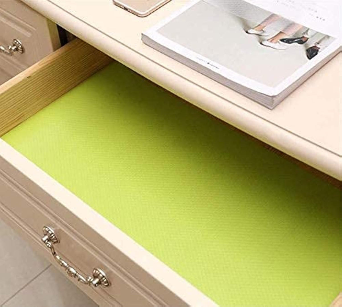 ElastPro Ethylene Vinyl Acetate (60 Cm X 3 M)Green EVA Food Grade Washable Solid Anti Slip Mat/Sheet For Fridge, Shelf Liner, Table, Kitchen Drawer Mat (Diamond Texture, Green) Kafalo
