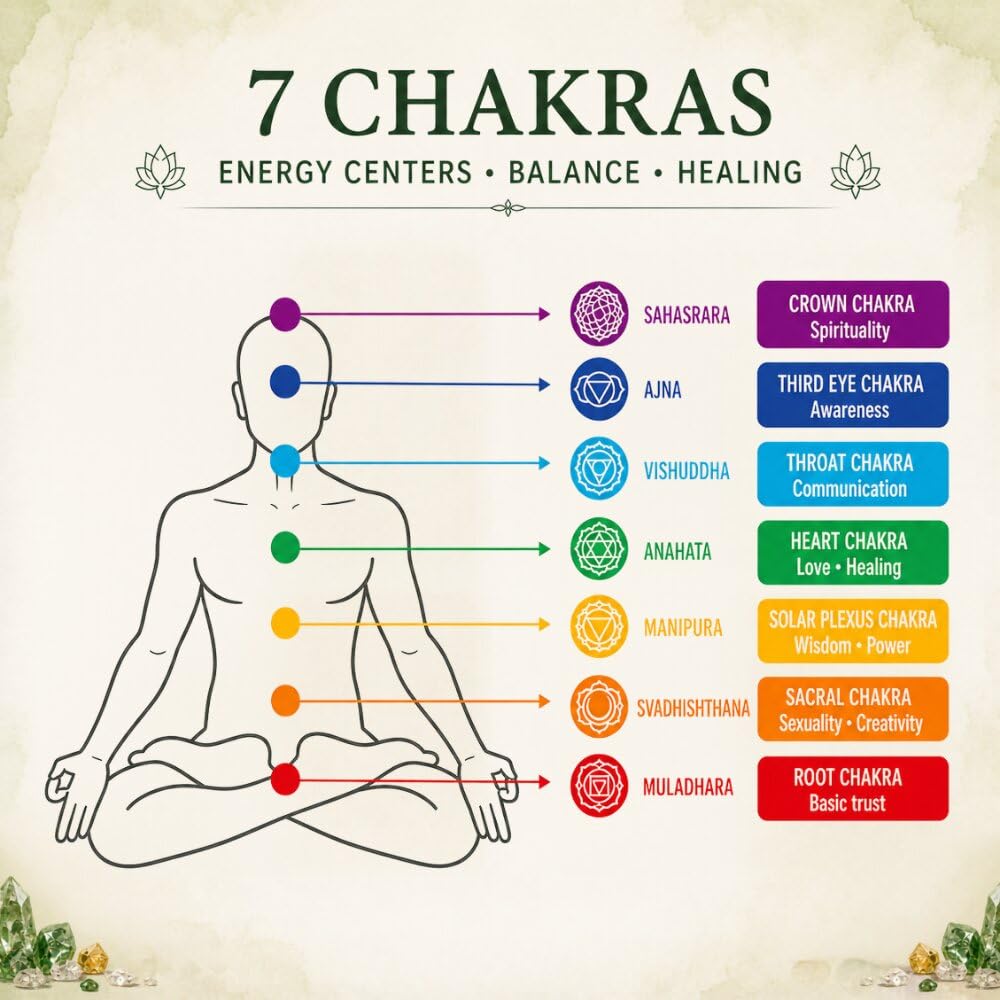 Calminds 7 Chakra Crystal Orgonite Tree Positive Energy & Meditation | Handmade Healing Crystal Tree for Chakra Balancing, Vastu & Feng Shui | 7 Chakra Home & Office Decor