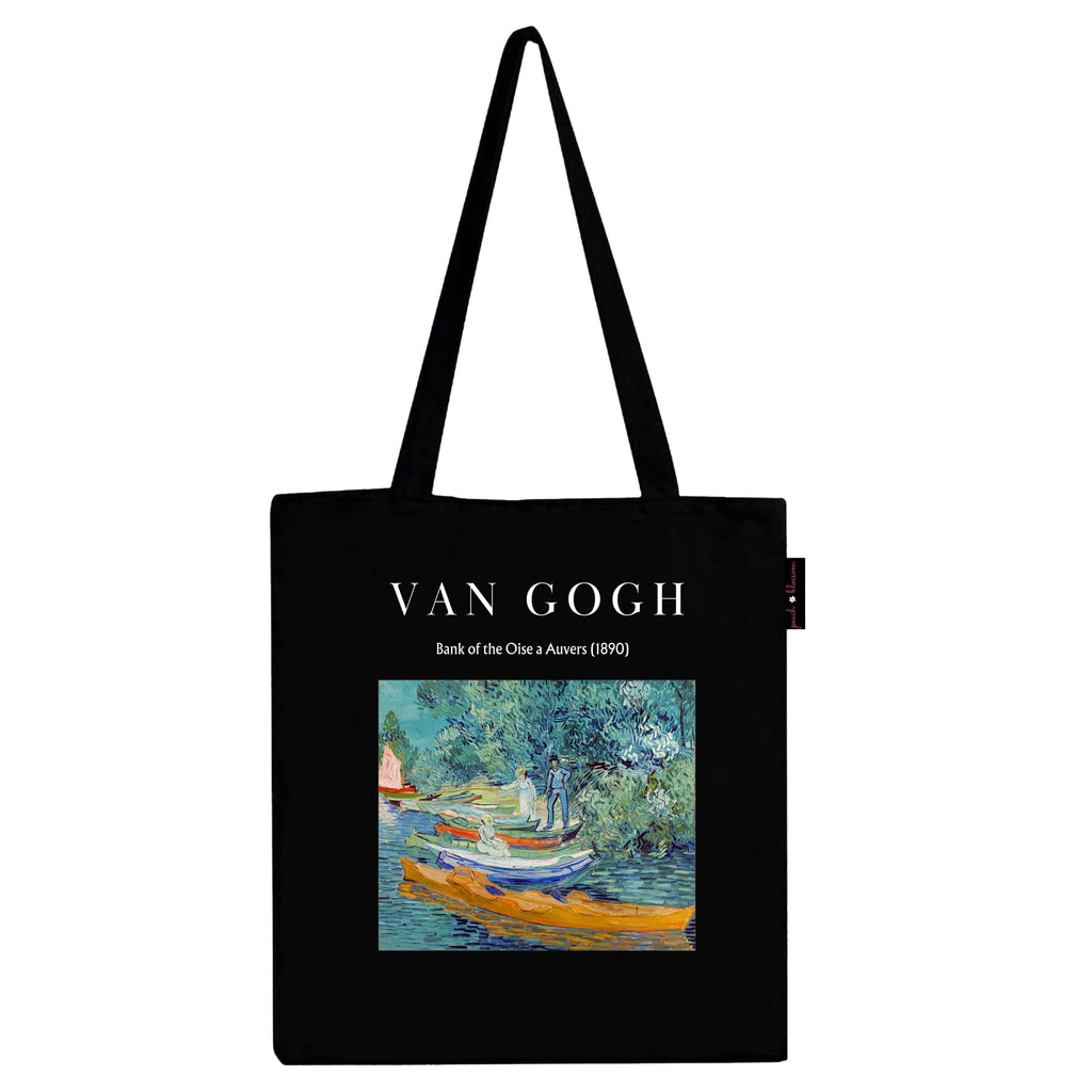 Peach Blossom Van Gogh Printed Tote Bag for Women with Zip, Stylish Cotton Handbags, Canvas Tote Bags for College (Black_VanGoghRiverBoat)