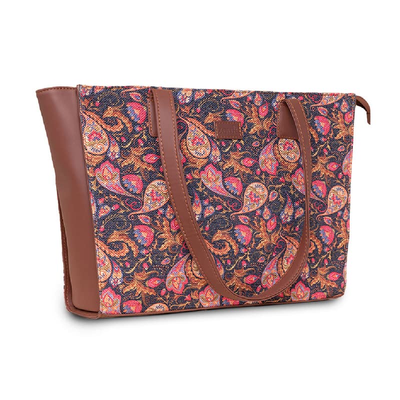 ZOUK Paisley Printed Jute Handcrafted Vegan Leather Women's Pink Structured Tote Bag