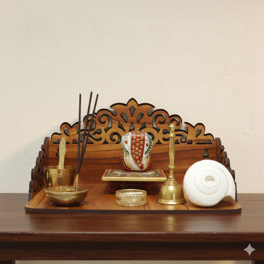 BerryBox Wood Hand Crafted Om Pattern Home Temple for Puja Temple for Home and Office l Puja Mandir l Wooden Mandir l Compact Pooja Ghar Stand for Prayer Room, Living Room Decor (Design 5)