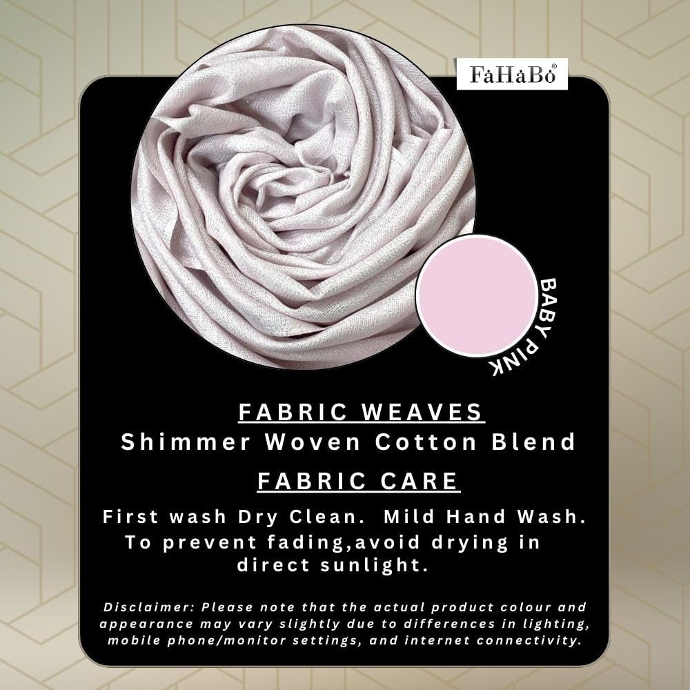 FAHABO Shimmer Geometric Woven Cotton Blend Scarf for Women – Lightweight Hijab & Stole Wrap | 73 x 29 Inches (Baby Pink)