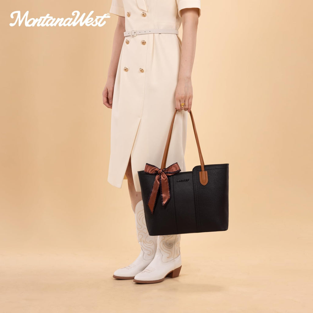 Montana West Tote Bags for Women Medium Top Handle Satchel Purses, Jet Black, M, Fashion