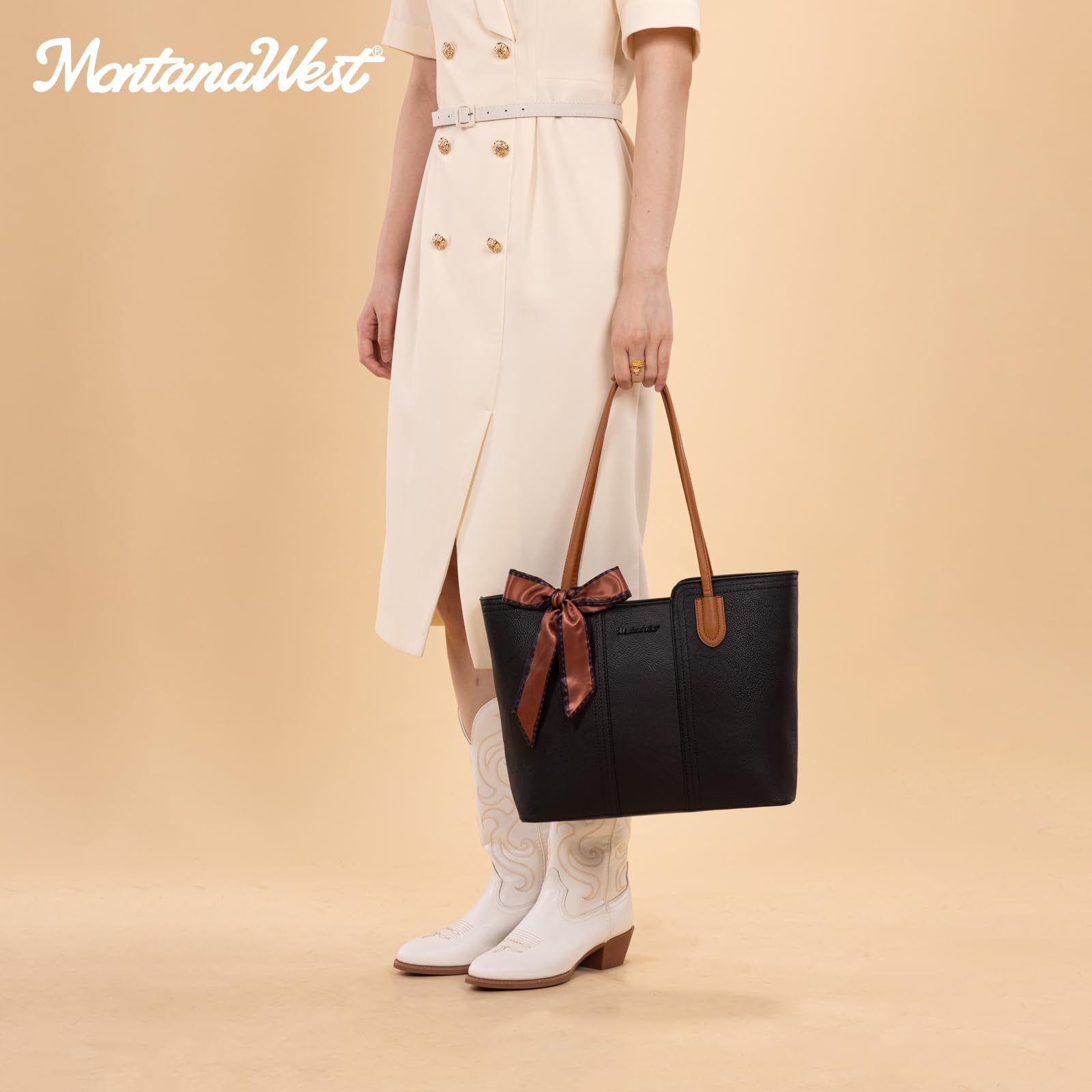 Montana West Tote Bags for Women Medium Top Handle Satchel Purses, Jet Black, M, Fashion