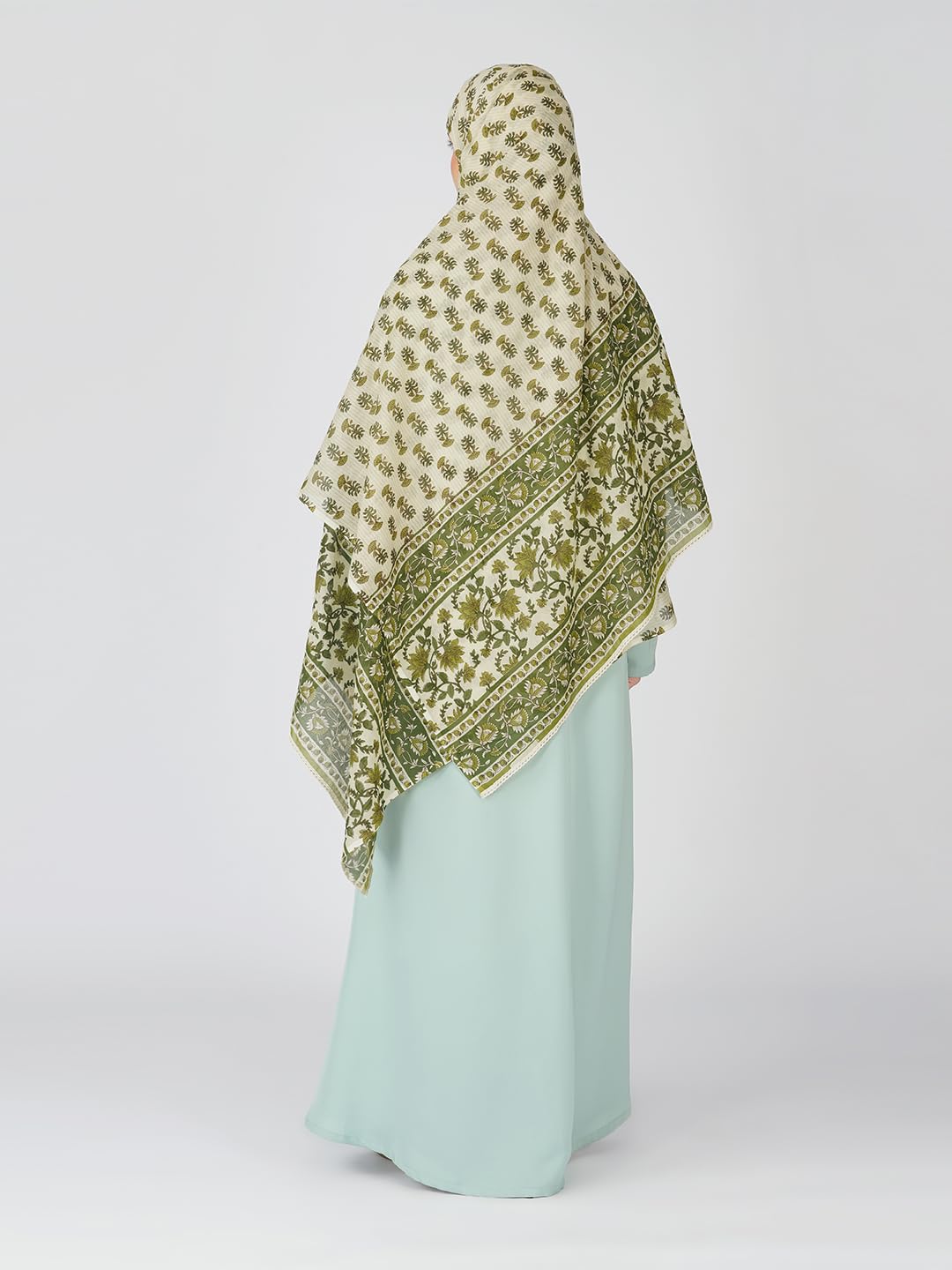 ANA Hafsa Green Floral Dupatta | 93 x 42 Inches – Premium Mulmul Cotton | Lace Border | Lightweight, Soft & Breathable