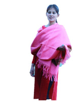 HImalayanKraft Hand Woven Kullu Handloom Pure Woolen Shawl Pink Colored with Beautiful Kullu Weaving Designed for Women and Girls.