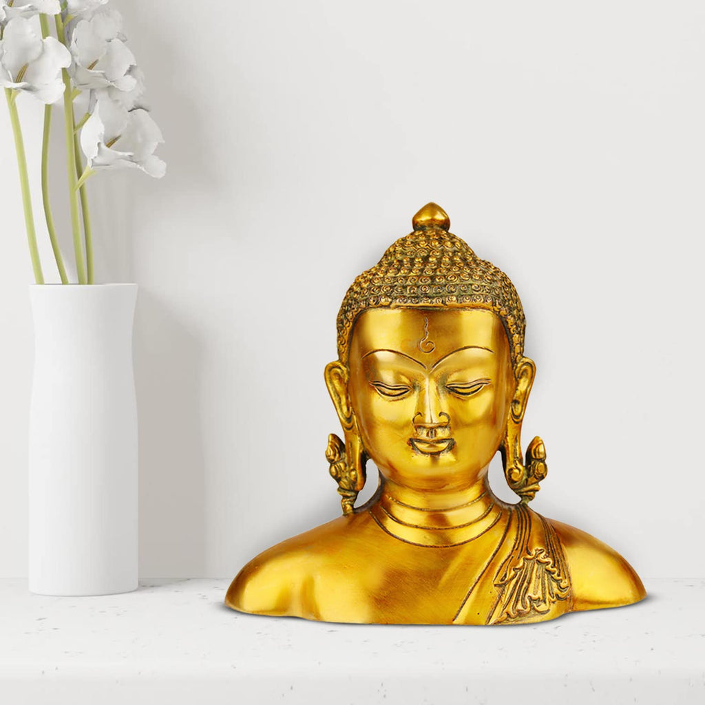 ARTVARKO Brass Buddha Head Bust Statue Home Décor Entrance Office Table Living Room Meditation Luck Gift Feng Shui Showpiece 6.5 Inches