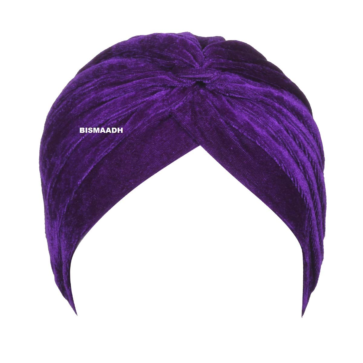 BISMAADH Velvet Soft Pleated Pre Tied Knot Readymade Turban/Pagri Head Wraps for Men & Women Purple