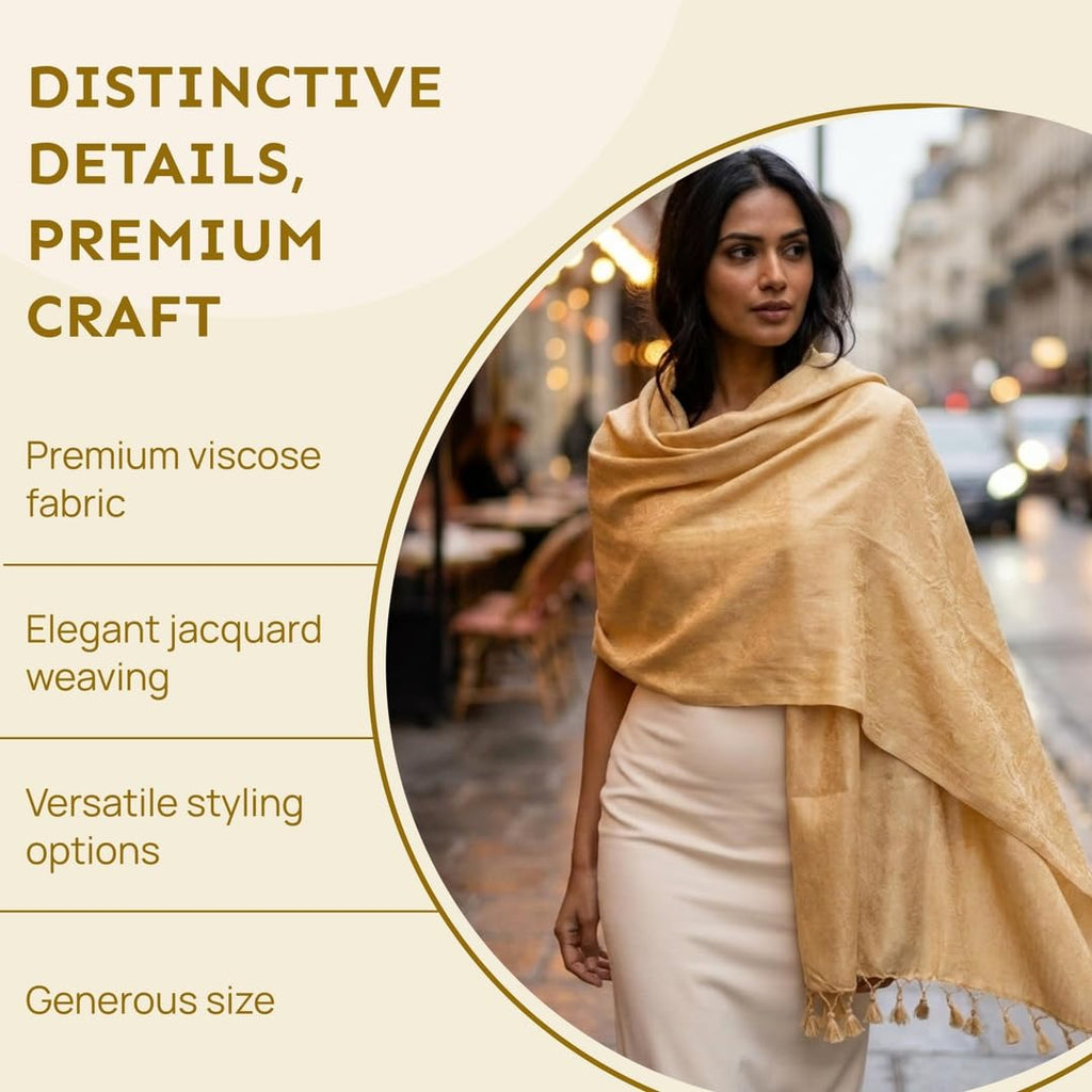 ZEN APPAREL Soft Viscose Fabric Jacquard Scarf, Stole, Shawl (Beige)