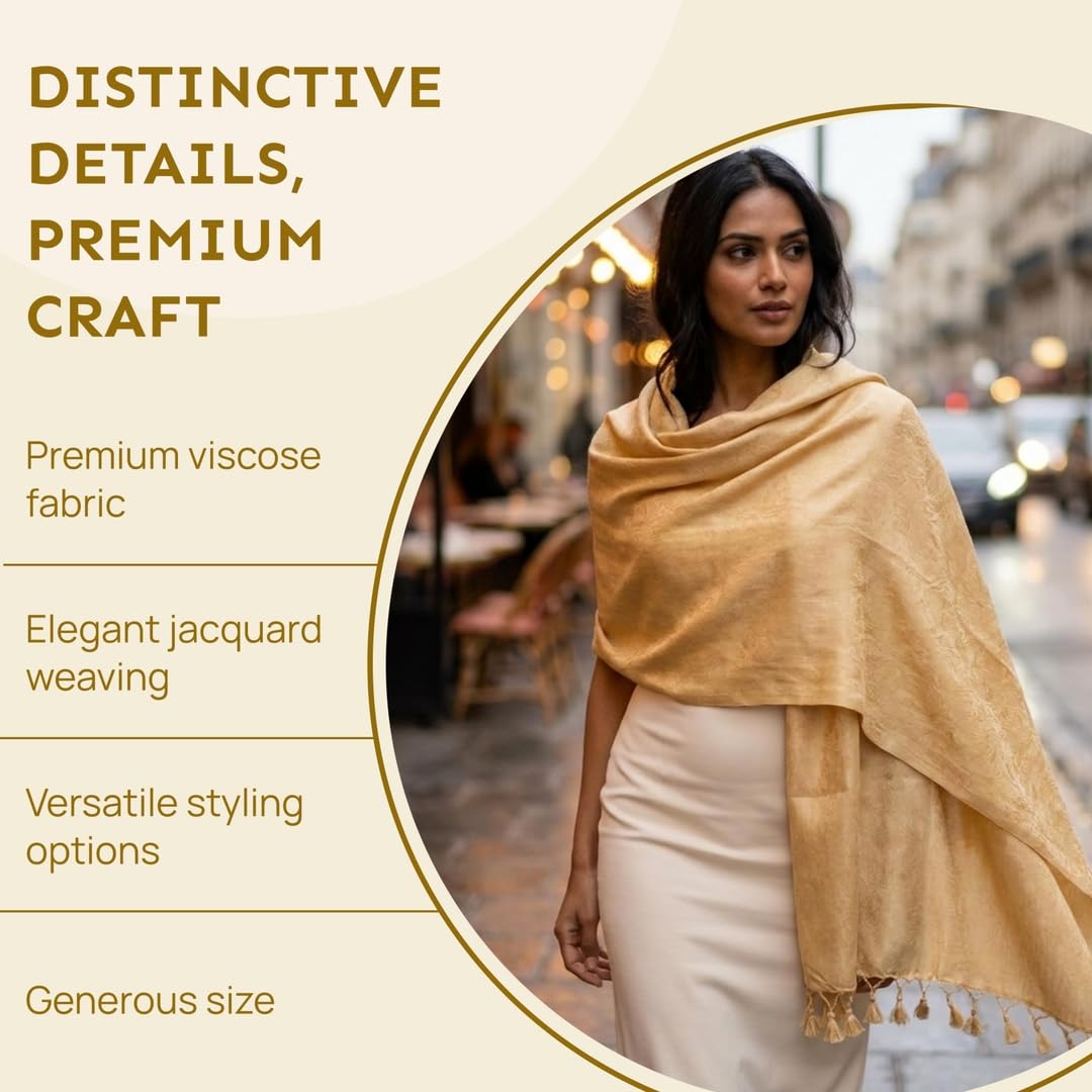 ZEN APPAREL Soft Viscose Fabric Jacquard Scarf, Stole, Shawl (Beige)