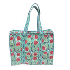 Bazaar Bhoot Edition Premium Cotton Quilted Shopping Tote Bag - Multipurpose Long Lasting Foldable Reusable Bag with zipper for Shopping, Travel & Daily Use - Made in India (Floral Green)