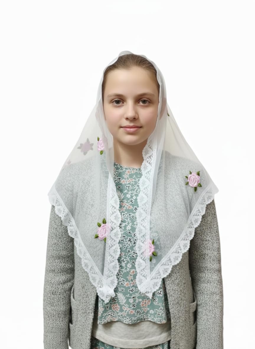 ELITE APRIL Elegant White Triangular Chapel Veil,Big size Church scarf, Christian scarf with wig pin(wig clip)