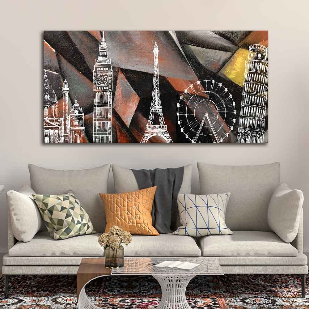 VIBECRAFTS Canvas Paintings for Living Room Drawing Room Architectures Art Canvas Wall Painting Fitted With Wooden Frame For Home | Office | Living Room | Gifts (PTVCH_2557)