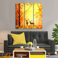 VibeCrafts 3 Pieces Beautiful Forest Deer Canvas Wall Painting Fitted With Wooden Frame For Home | Office | Living Room | Gifts (PTVC3Pcs1_9518)