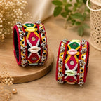 Maulika Creation Navratri Special Handmade Mirror Work Kada Set for Women & Girls – Multicolor Traditional Garba Dandiya Festival Bangles with Beads & Ghungroo, Set of 2