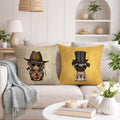 STITCHNEST Set of 2 Funky Friends Collection Printed Jute Cushion Covers 24x24 Inches | Decorative Throw Pillow Covers for Sofa, Living Room, Bedroom | Perfect for Home Decor