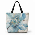 HOMELYA Large Cotton Canvas Zippered Tote Bag for Women | Reusable Eco-Friendly Shoulder Carry Bag | Spacious Shopping, Office & College Handbag (Blue Flor Print)