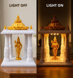 Divine Murugan Temple Showpiece with Warm LED Light, Marble White & Gold, 20 cm Height, for Pooja Room & Home Decor | Vmax3D