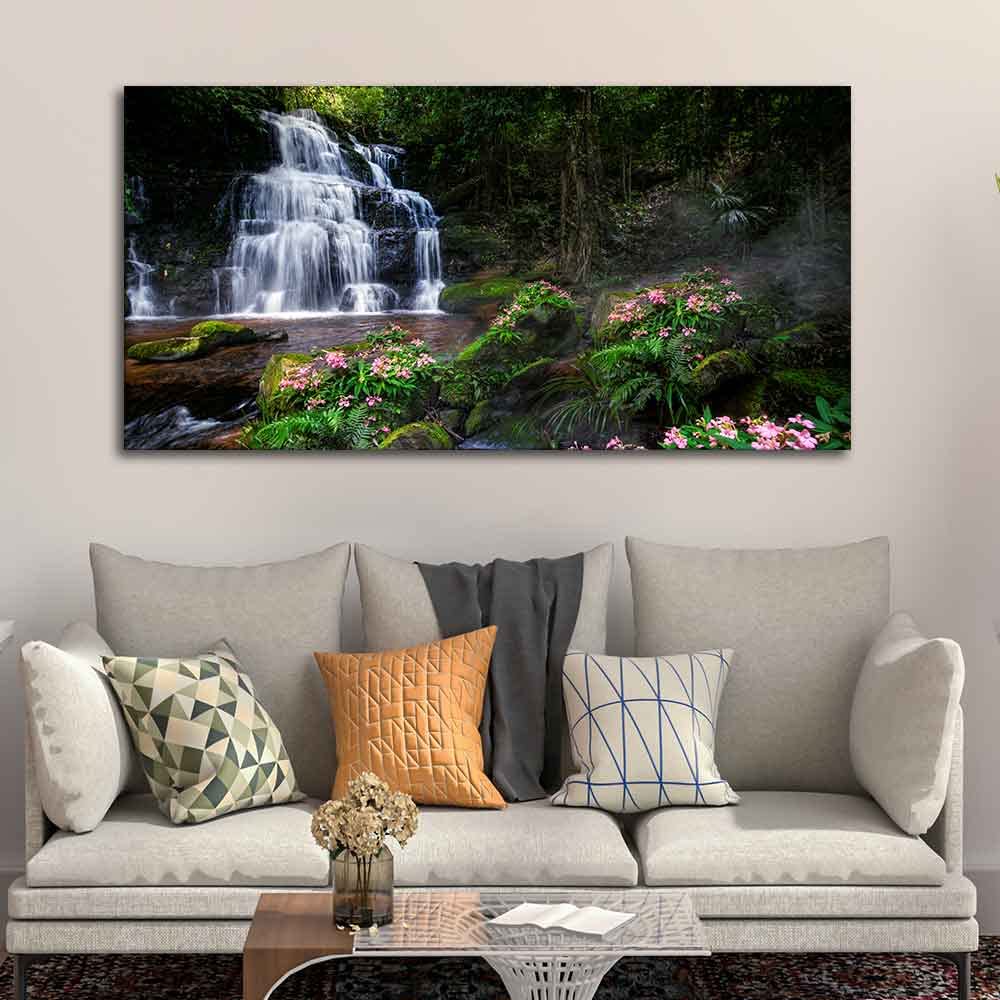 VIBECRAFTS Canvas Paintings for Living Room Drawing Room A Beautiful Waterfall in Forest Premium Canvas Wall Painting for Home|Office|Gift(PTVCH_2361NV)