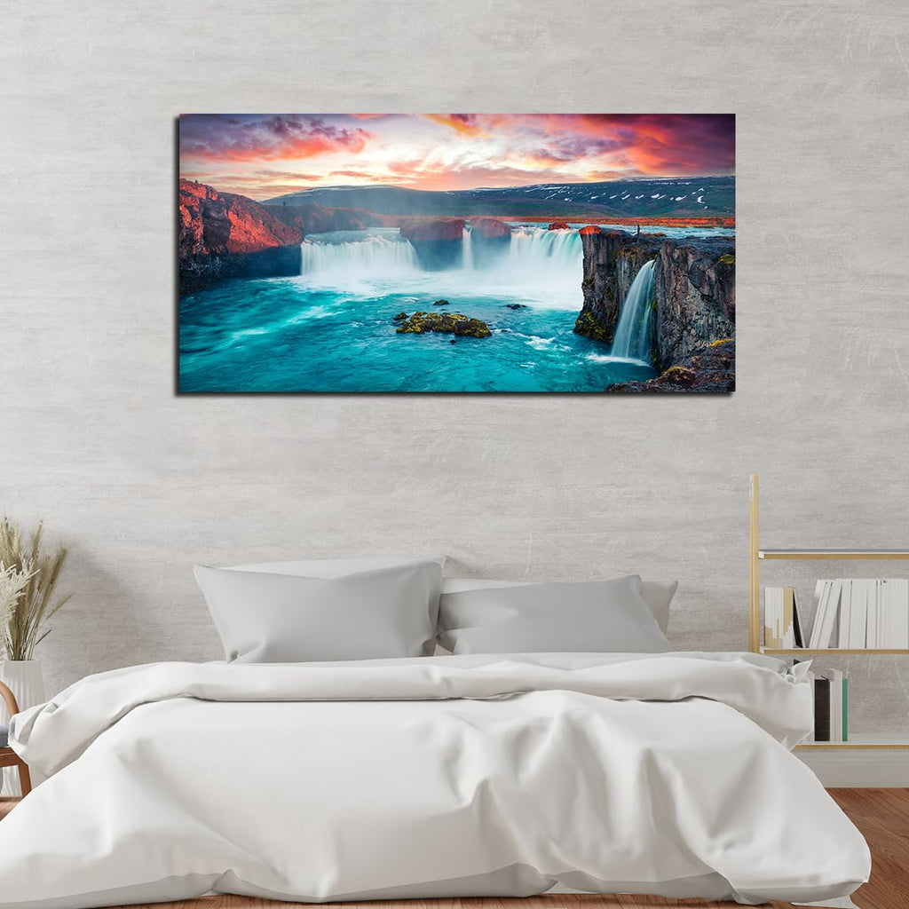 VIBECRAFTS Canvas Paintings for Living Room Drawing Room Scenery of Waterfall In Forest Canvas Wall Painting Fitted with Wooden Frame for Home|Office|Gift(PTVCH_2270N)(48 x 24 Inches)
