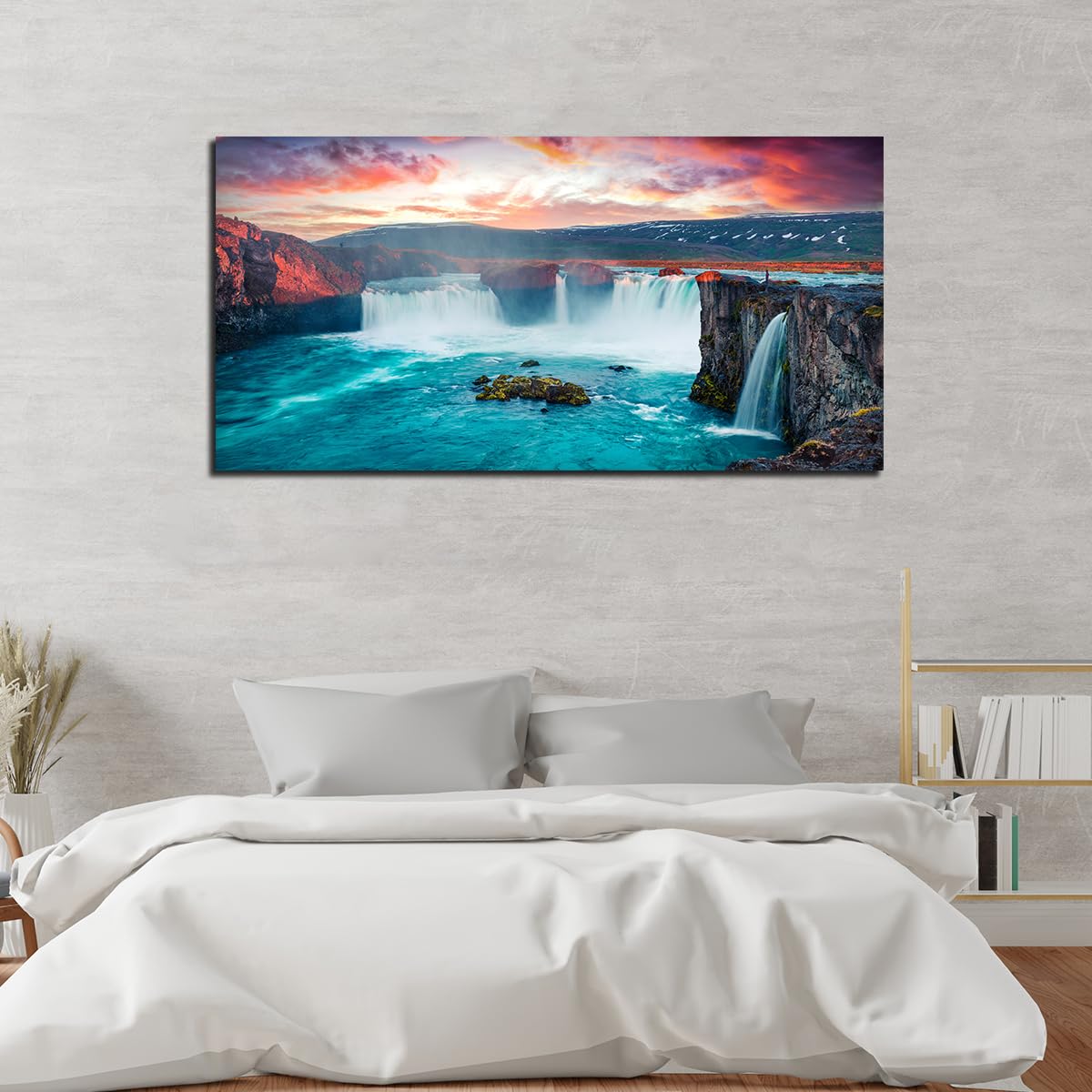 VIBECRAFTS Canvas Paintings for Living Room Drawing Room Scenery of Waterfall In Forest Canvas Wall Painting Fitted with Wooden Frame for Home|Office|Gift(PTVCH_2270N)(48 x 24 Inches)