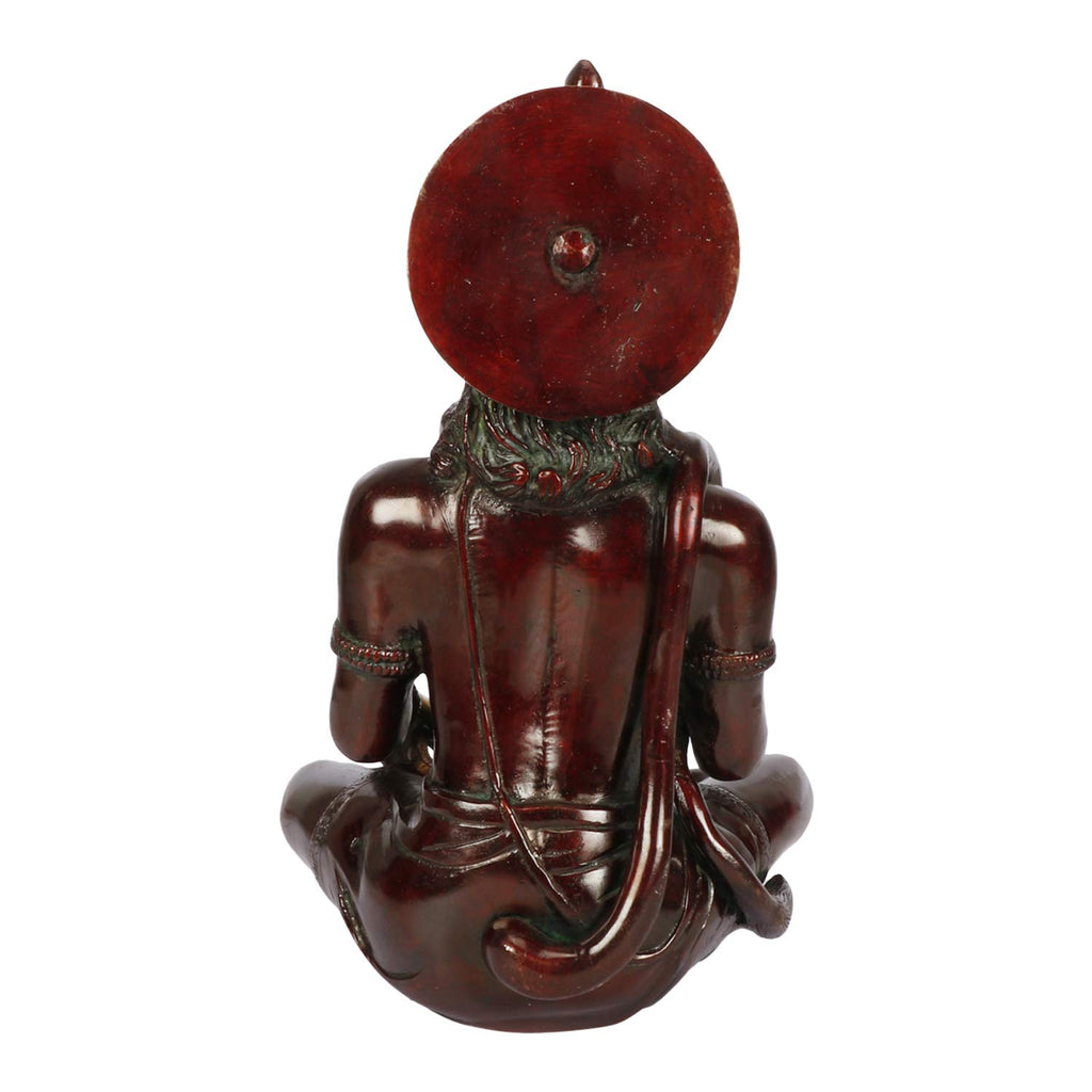 ARTVARKO Brass Hanuman Idol | Bajrang Bali Sitting Blessing Meditation for puja Sculpture Diwali Decor Gifts Height 11 Inches (Red & Gold Finish)