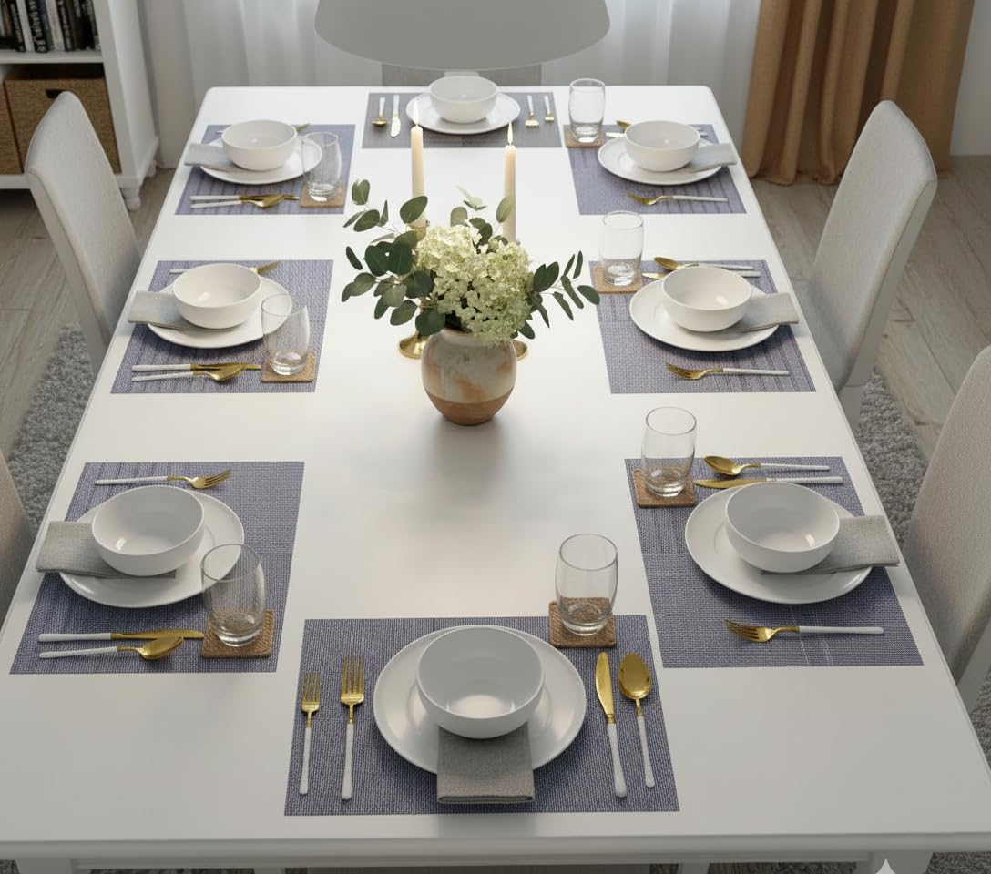 YELONA Placemats Set of 8, Heat-Resistant Woven Vinyl Table Mats, Non-Slip & Washable Dining Tablemats for Kitchen & Dinner Decor, Iris Purple (45cm x 30cm) Kafalo
