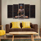 VIBECRAFTS Buddha Meditating Statue Canvas Wall Painting Set of Five For Home|Office|Living Room|Gift (PTVC5Pcs2_6553)