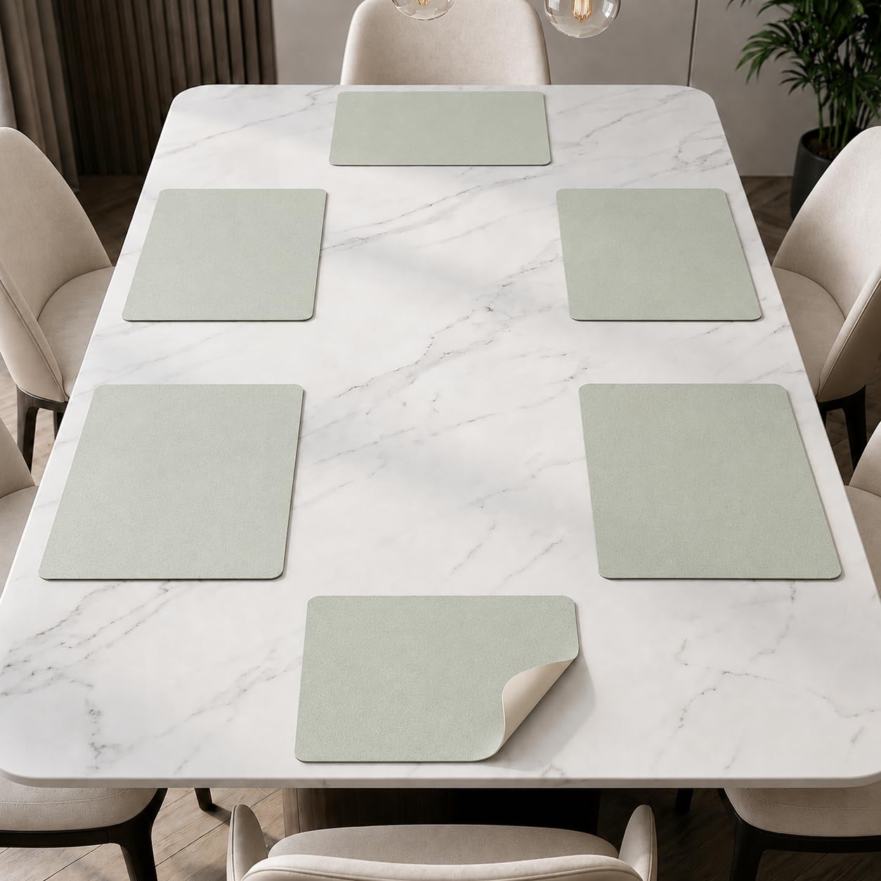 The Table Tales Premium Double-Sided PU Leather Placemat Set of 6 | Reversible Waterproof Heat Resistant Table Mats | Kitchen Dining Accessories | 45 x 30 cm (Mint Green & Ivory) Kafalo