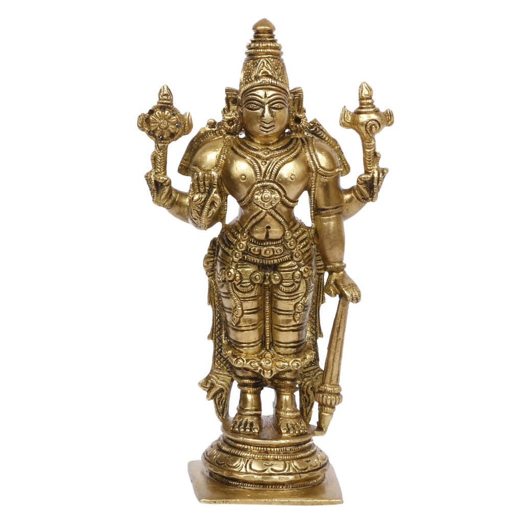ARTVARKO Brass Lord Bhagwan Vishnu Narayana with Shankh Chakra Idol Statue for Home Décor Mandir Temple Puja Gift 7 Inch
