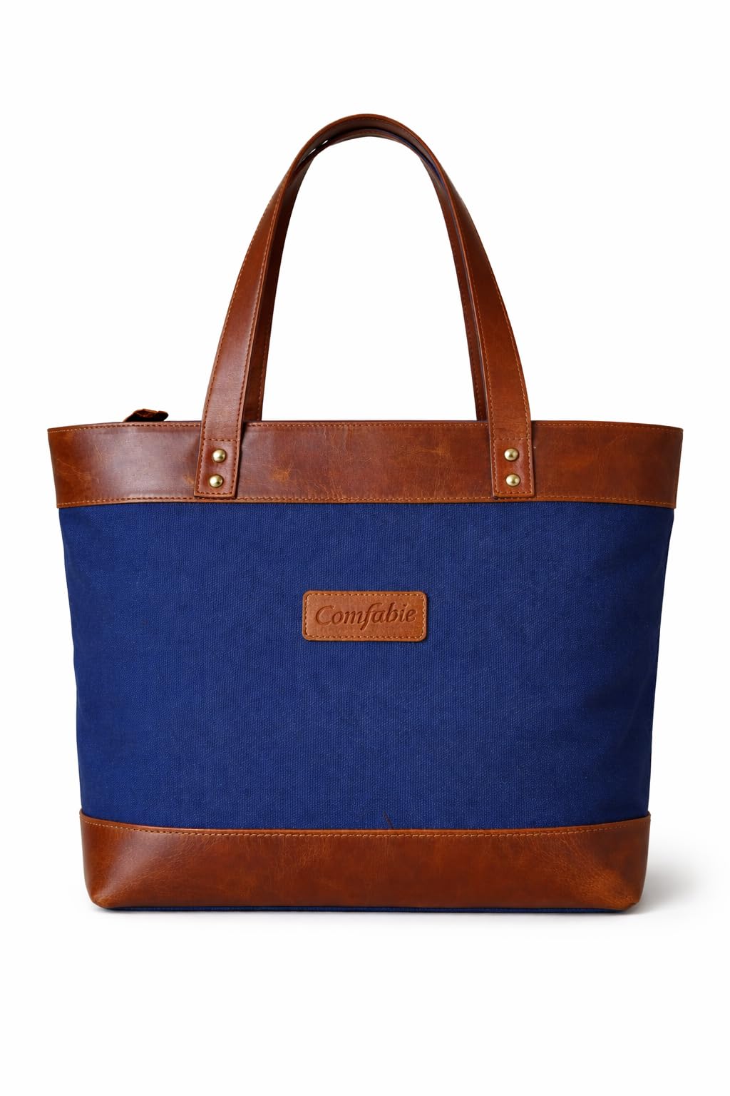 Comfabie tote Bag for Women Handcrafted Women's Canvas Bag with pure Leather Shoulder Tote Bag & Handbag for Office and College | Women Office Bag for Ladies | Ladies Purse Handbag (Blue)