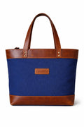 Comfabie tote Bag for Women Handcrafted Women's Canvas Bag with pure Leather Shoulder Tote Bag & Handbag for Office and College | Women Office Bag for Ladies | Ladies Purse Handbag (Blue)