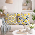 STITCHNEST Set of 2 Polycotton Cushion Covers – 24x24 Inches – Yellow & Grey Ikat-Inspired Geometric Print – Vibrant Cushion Covers for Sofa, Couch & Living Room | Perfect for Home Decor