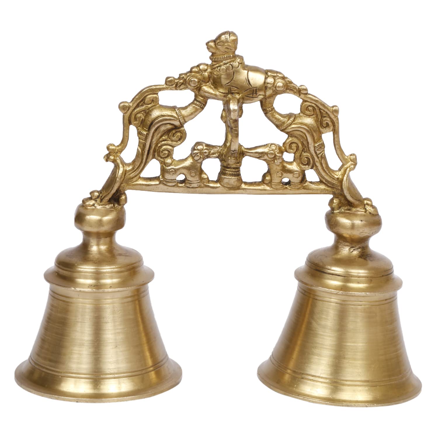 Artvarko Brass Double Handheld with Nandi Sitting on Top Showpiece Twin Hand Bell Ghanti for Pooja, Decoration Home Temple,(7.5x3x6.5 Inch)