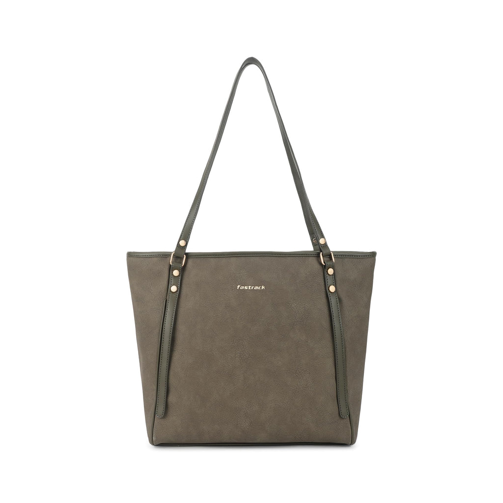 Fastrack Casual Laptop Tote Bag For Girls, Large Size With A Zipper Closure And Padded Laptop Compartment, Compatible With Laptops Up To 14 Inches, Double Handle Bag, Olive