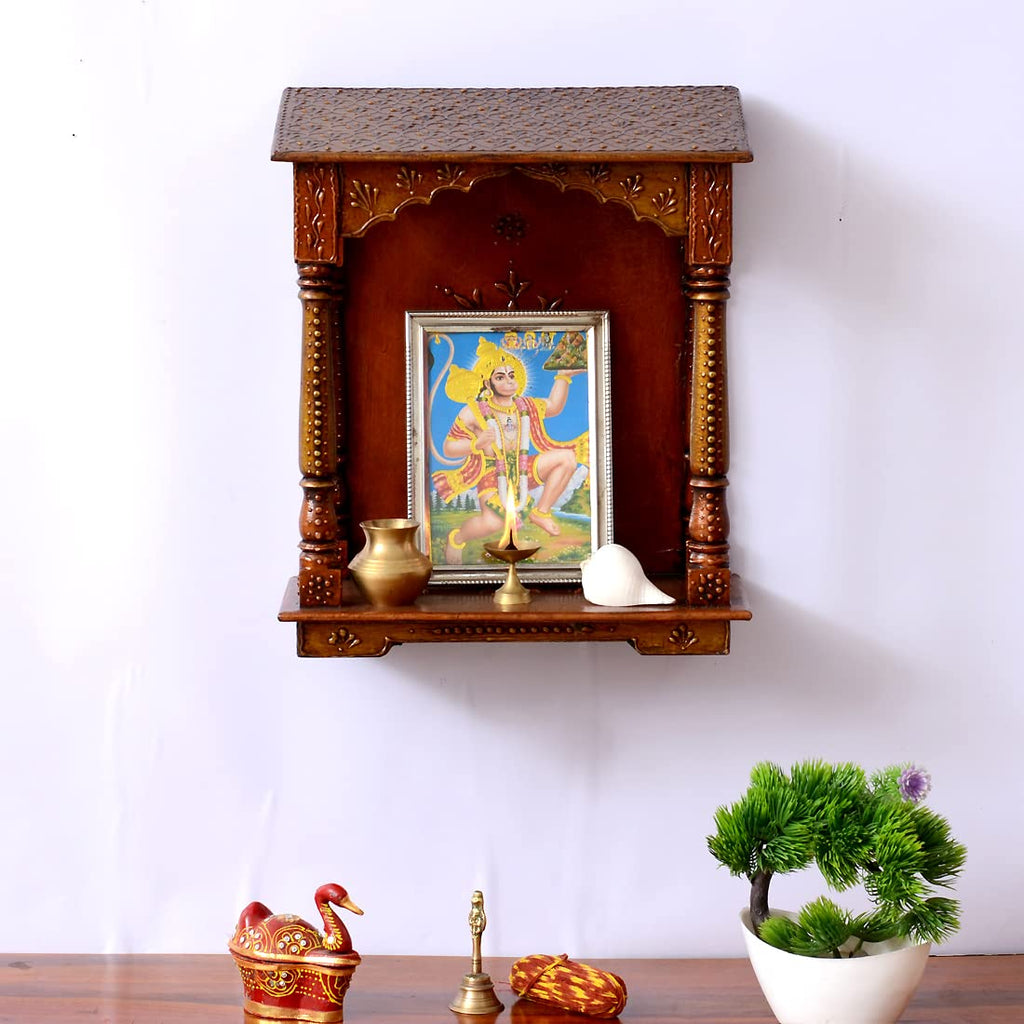 DESERT ART Wooden Copper Colour Mini Hut Temple (33.02 X15.24 X38.1) CM