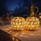 CentraLit Pack of 2 Tea Light Crsytal Candle Holder - Pooja Diya Decoreation Items for Home Diwali Brass Puja Item Unique Christams Diwali Gift Diya Lantern Items Home Decor Candle Light